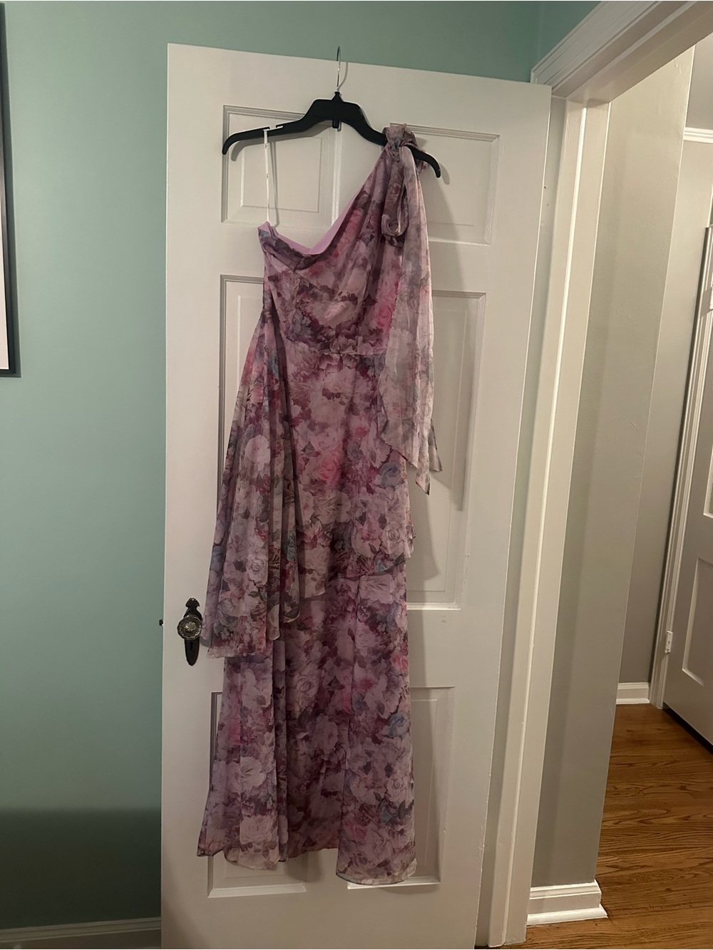 Lulu's Lavender & Pink One-Shoulder Floral Maxi Dress